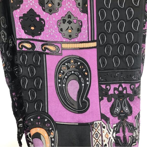 DEX Black Purple Paisley Pattern Semi Sheer Kimono Duster Tunic Cardigan - Picture 11 of 16